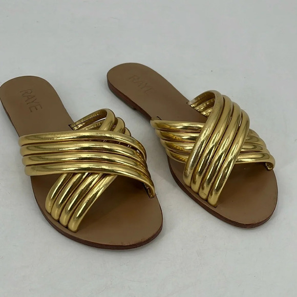 Raye Ziggy Slip On Flat Sandals in Gold - Size 6 1/2 - Picture 1 of 9